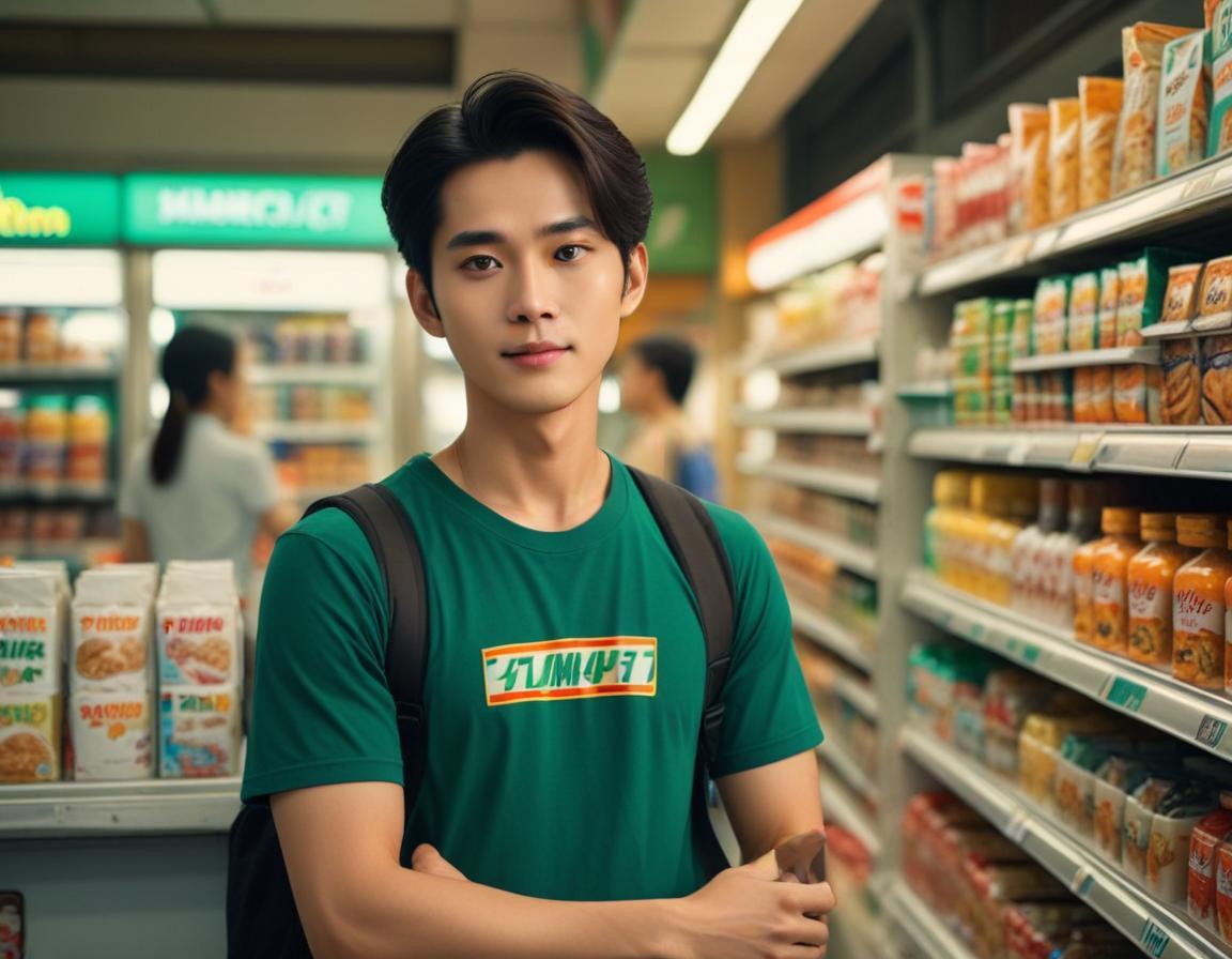 สาววัยรุ่นกำลังทดลองเซรั่มลบรอยสิวที่ซื้อจากร้าน 7-11 ในภาพ