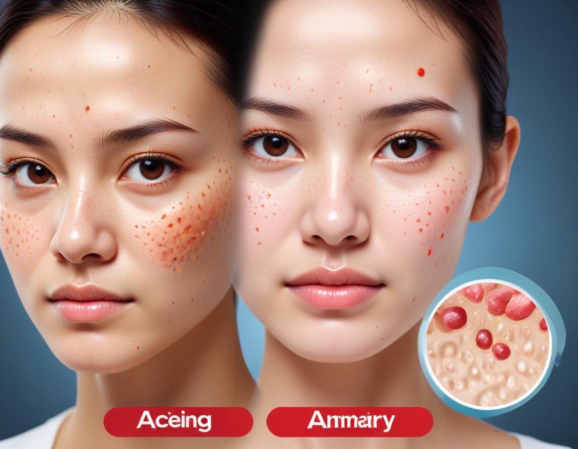 ภาพแสดงความแตกต่างระหว่างสิวอักเสบและสิวที่ไม่อักเสบบนผิวหนังใบหน้า