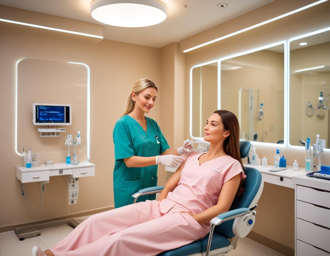 ภาพแบ่งหน้าสองช่วง ในคลินิกความงาม บวมแดงทันที หลังฉีดฟิลเลอร์ และ 7–10 วันต่อมา โครงหน้าดูเรียบเนียน ผู้เชี่ยวชาญในชุดขาว ชี้ไปที่ปฏิทินบนสมุด