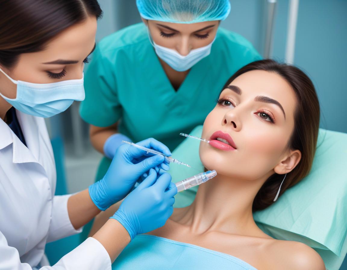 ผู้ป่วย กำลัง รับ การฉีดฟิลเลอร์ ริมฝีปาก ภายใน คลินิก ดูแล โดย แพทย์ ผู้เชี่ยวชาญ ด้าน ความงาม กี่วันเห็นผล