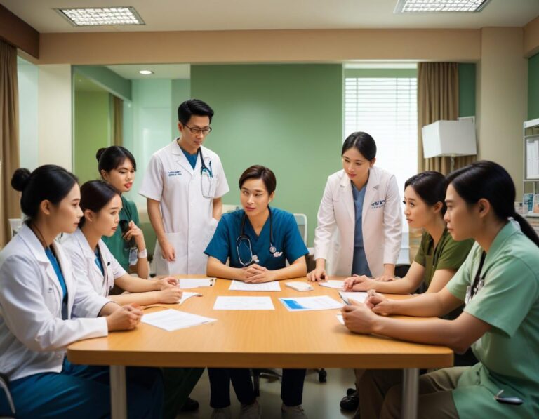 ผู้ป่วย ใน คลินิก ทันสมัย นั่ง ดู แพทย์ ชี้ แท็บเล็ต มี หัวข้อ ภาษาไทย บน จอ