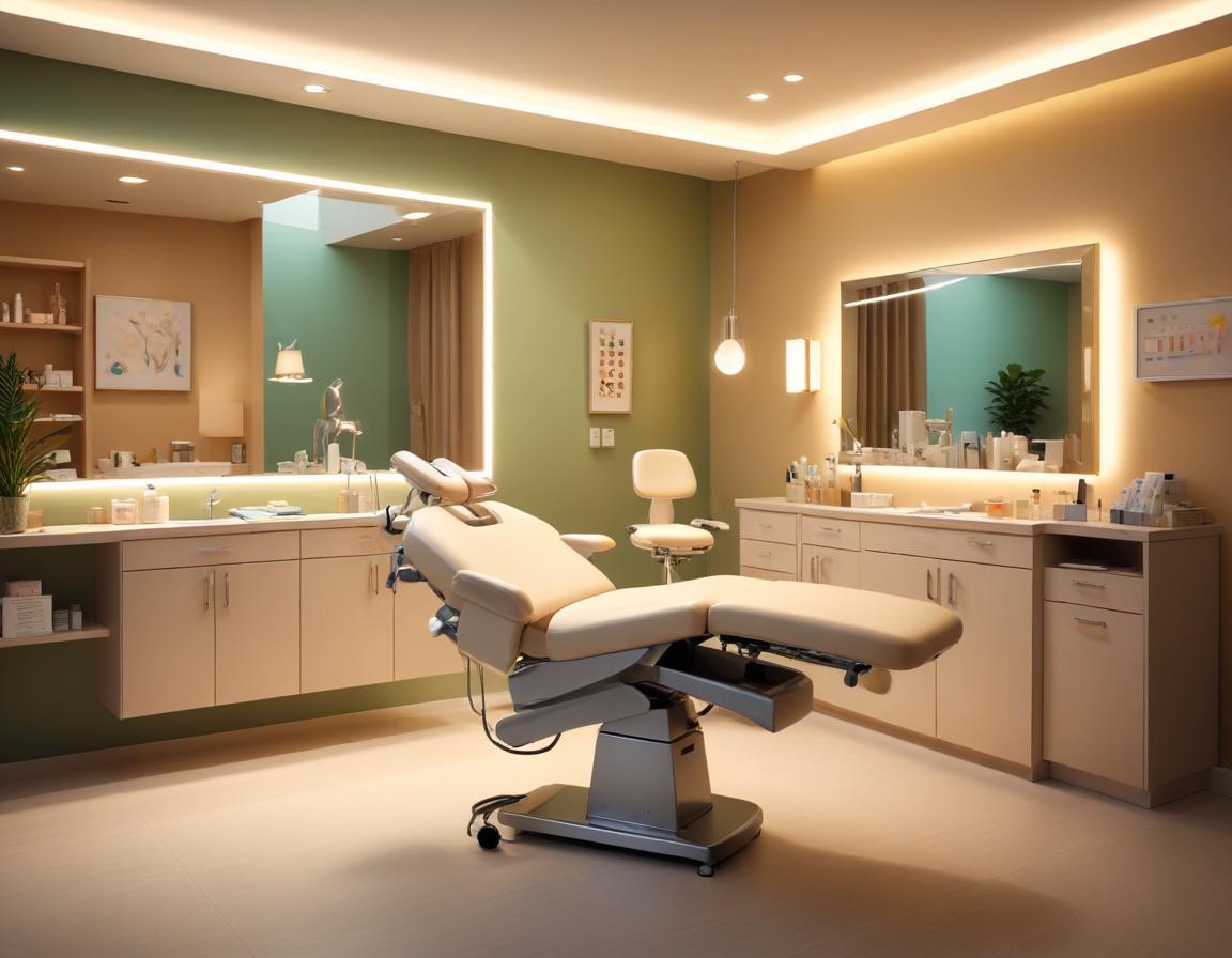 คลินิก สงบ สวยงาม ปรึกษาฟิลเลอร์ใต้ต ผู้ป่วย นั่ง บน เก้าอี้ แพทย์ อธิบาย ขั้นตอน พร้อม โบรชัวร์ ตา โฟกัส